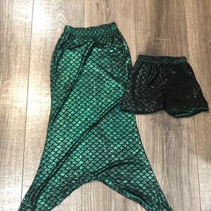 Girls Mermaid Swim Bottom Set Size 6-7 Has Two Pieces Mermaid Tail and Shorts